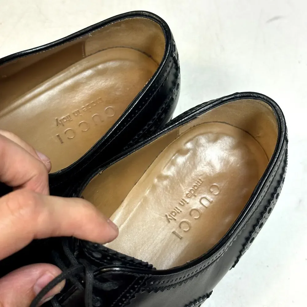 EUC Gucci Oxford Brogue Round Cap Toe 312279 Betis Glamour Nero UK 8.5 US 9 D
